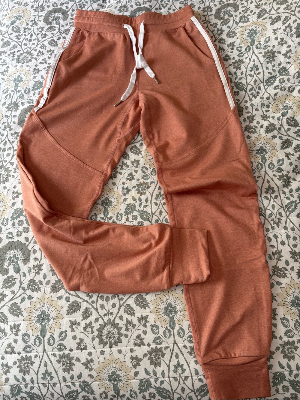 BuffBunny Collection Rust Orange Jogger Pants with White Stripe